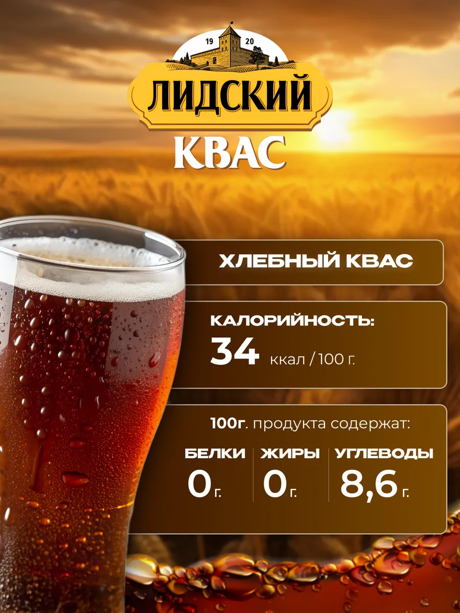 Квас натуральный тёмный Лидский 24 шт по 0.45 л белорусский