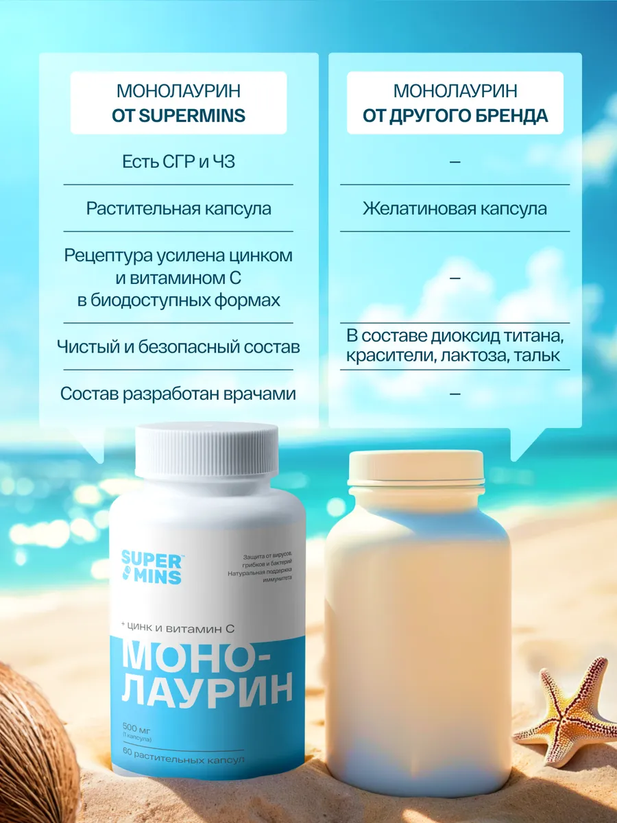 Монолаурин 500 мг, растительные капсулы, 60 шт.