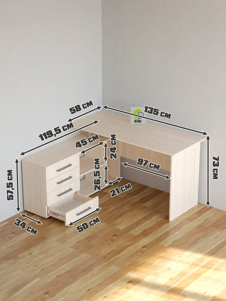 Стол письменный компьютерный с ящиками угловой
