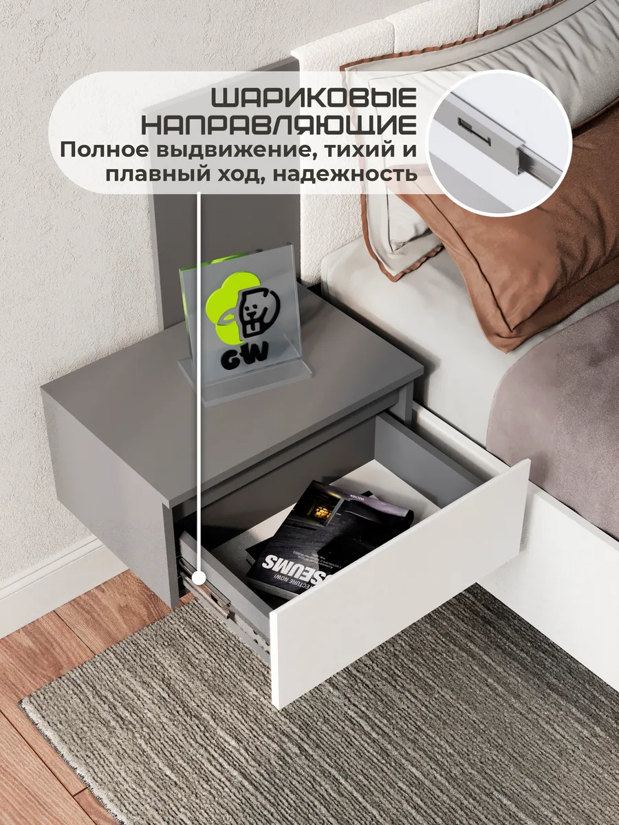 Тумба прикроватная подвесная с ящиком