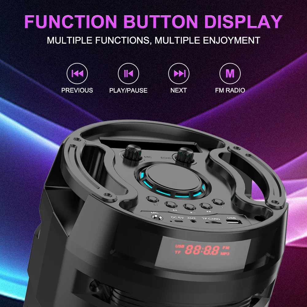 Многофункциональная портативная Bluetooth-колонка ZQS6210W с подсветкой и микрофоном, сабвуфером
