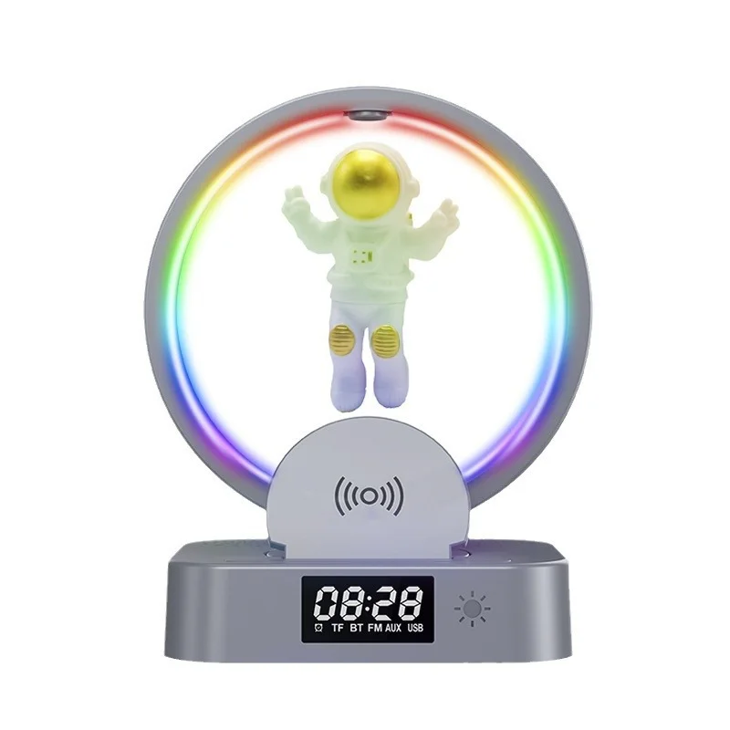 Подвеска космонавт Bluetooth динамик RGB светодиодные часы беспроводная зарядка