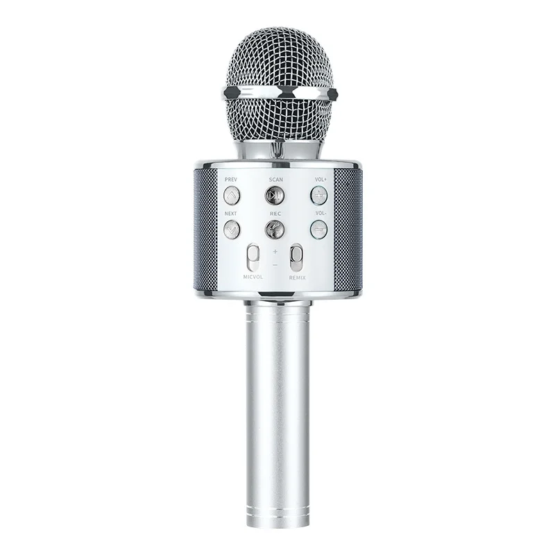 WS-858 Bluetooth-колонка в стиле караоке-микрофона с кнопками, беспроводная, со встроенным литиевым аккумулятором, компактная колонка, караоке