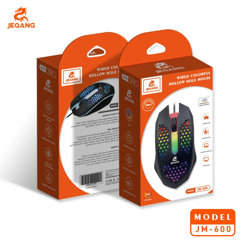 Прямые продажи с завода: Игровая мышь JEQANG600 с перфорированным корпусом, USB, проводная, для офиса, дома и киберспорта, эргономичная