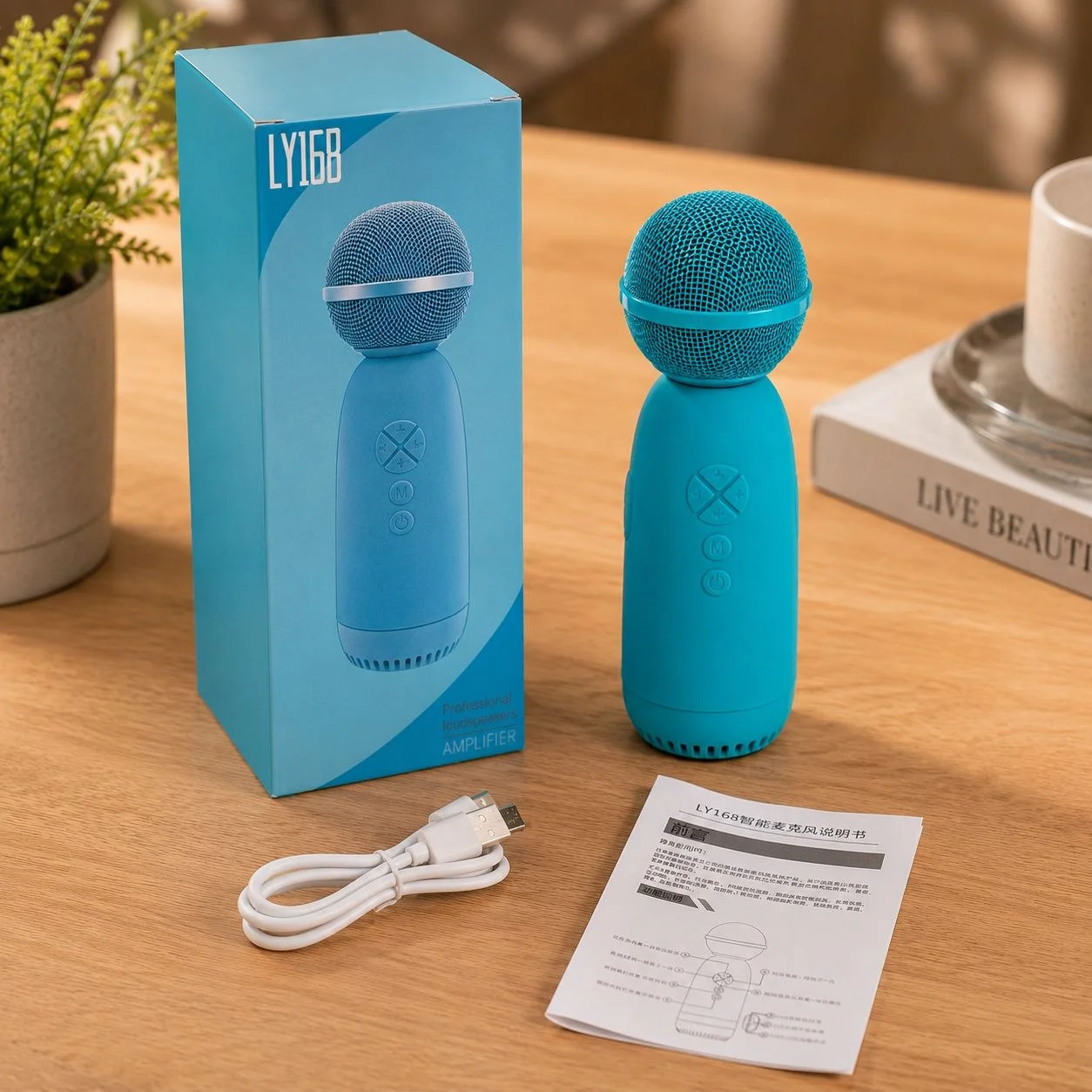 LY168 Bluetooth-микрофон с кнопками, беспроводная, со встроенным литиевым аккумулятором, компактная колонка, караоке