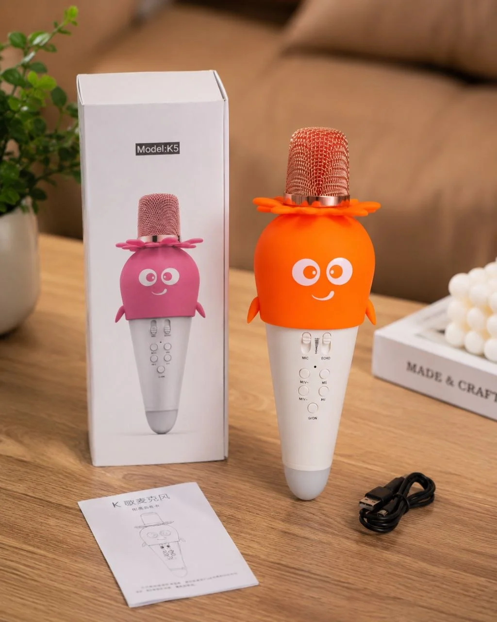 К5 Bluetooth-микрофон детский с кнопками, беспроводная, со встроенным литиевым аккумулятором, компактная колонка, морковка