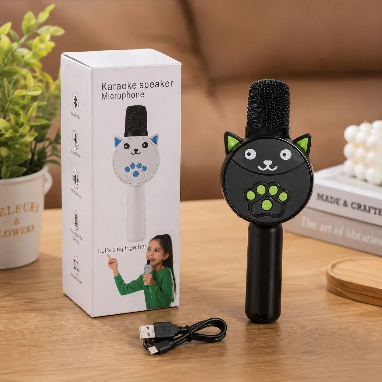 Bluetooth-микрофон детский с кнопками, беспроводная, со встроенным литиевым аккумулятором, компактная колонка, котик