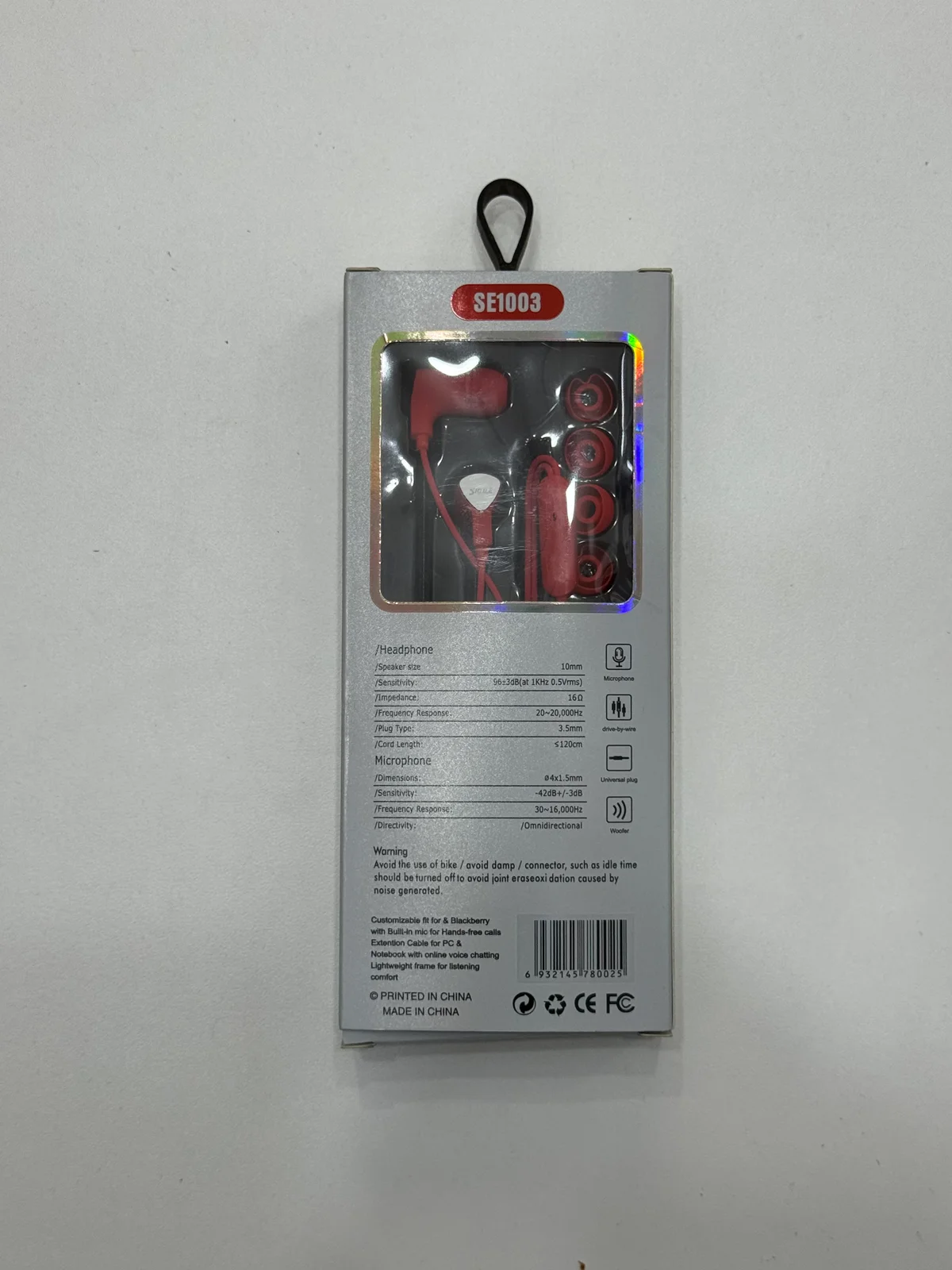 Наушники проводные SE1003 EARPHONE 1.2м 3.5мм с микрофоном 