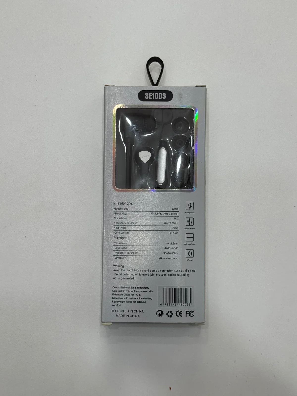 Наушники проводные SE1003 EARPHONE 1.2м 3.5мм с микрофоном 