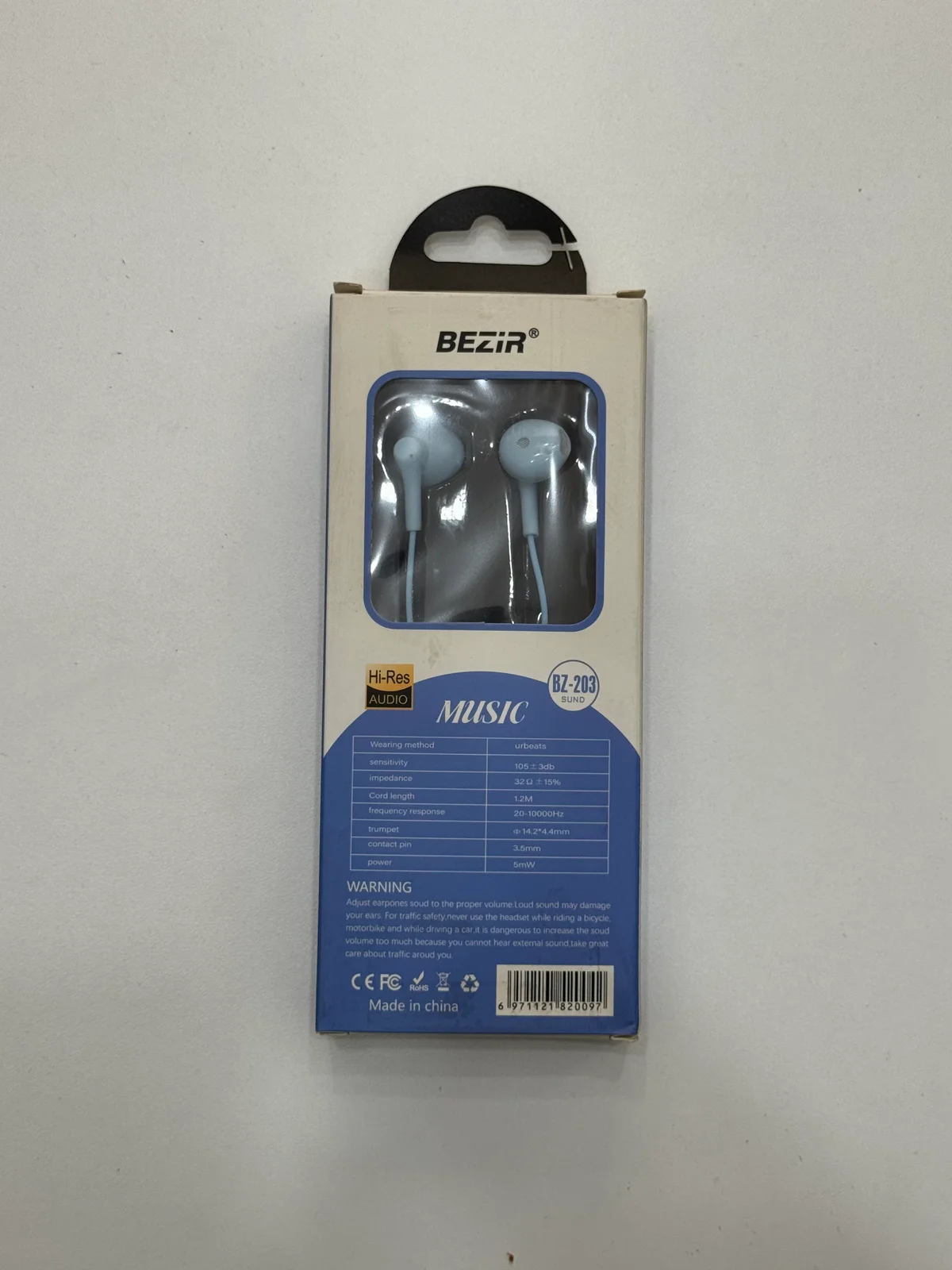 Наушники проводные BZ-203 EARPHONE 1.2м 3.5мм с микрофоном 