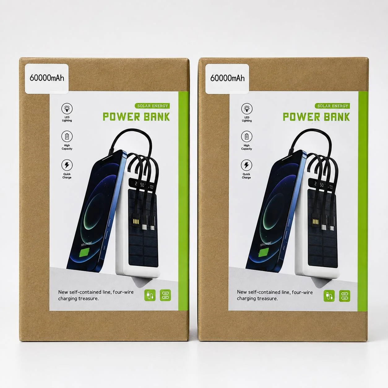 Внешний аккумулятор Повербанк 60000mAh Солнечная батарея 4в1