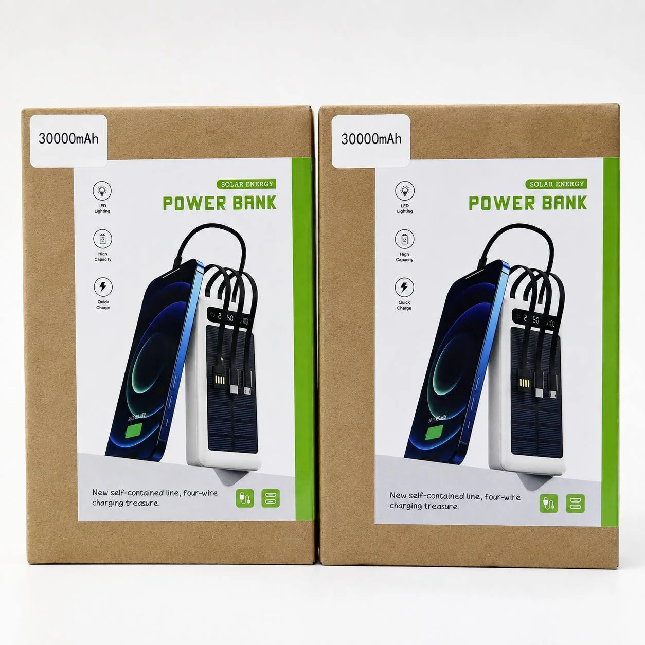 Внешний аккумулятор Повербанк 30000mAh солнечная батарея 4в1
