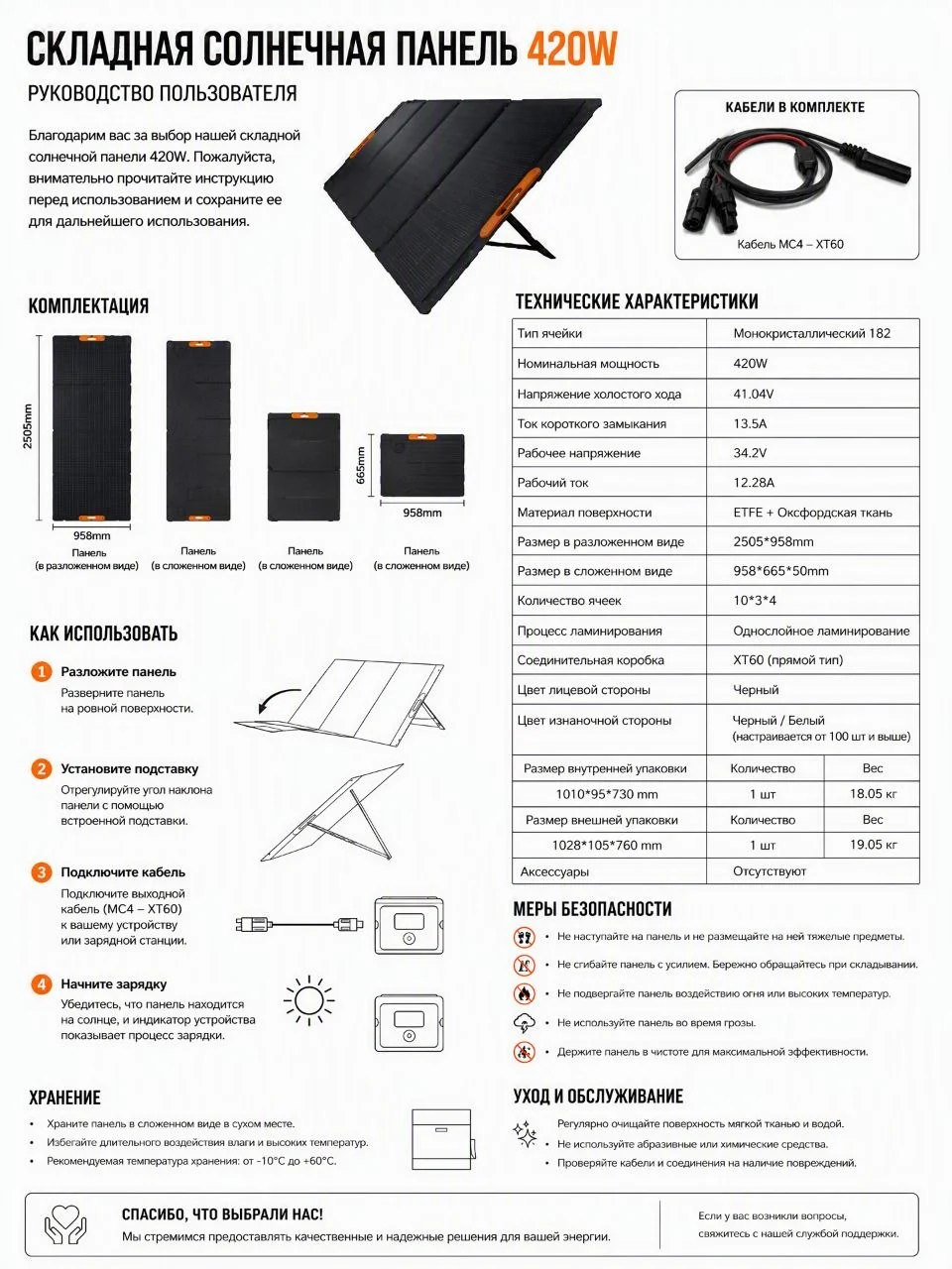 Складная солнечная панель FOSSIBOT 420W